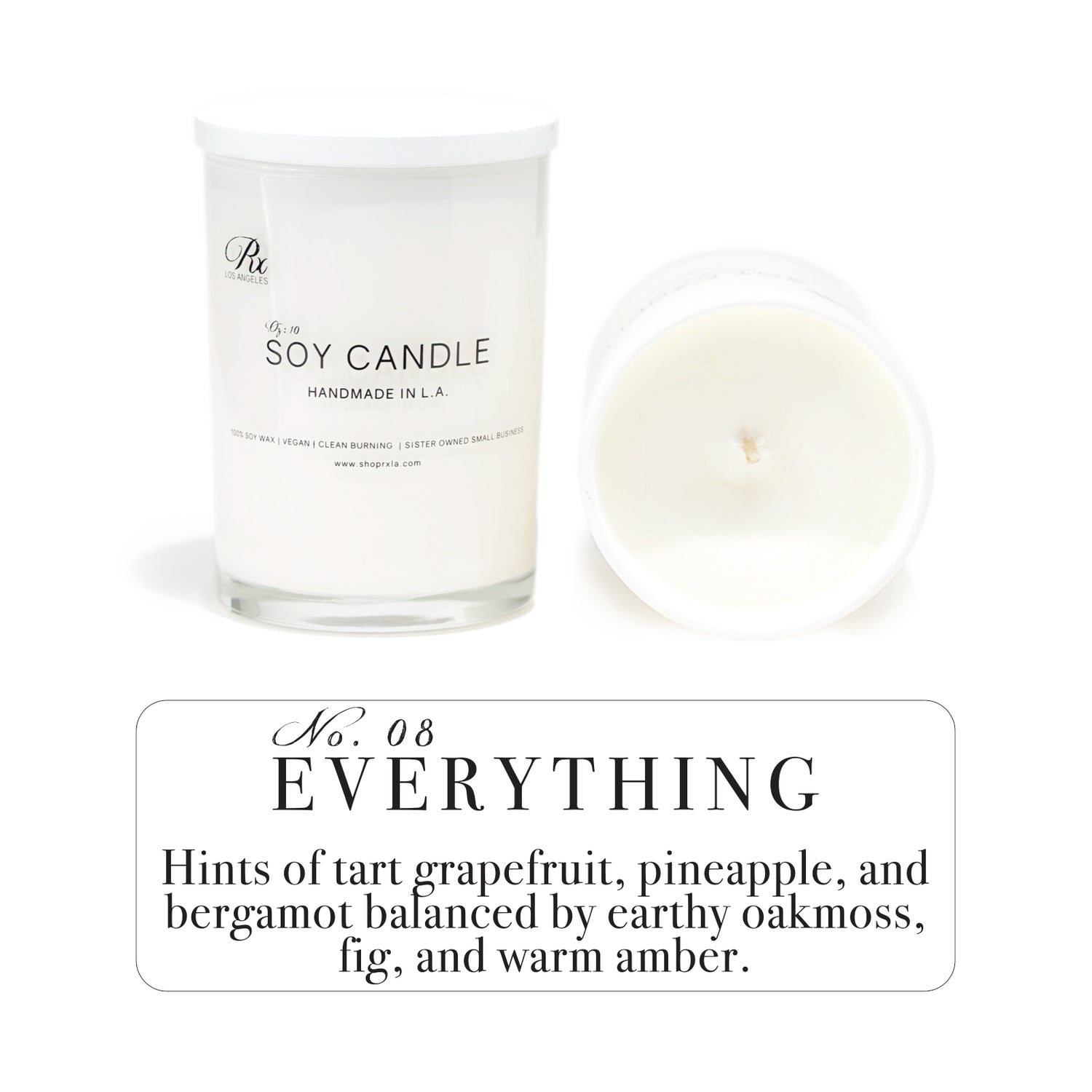 Everything scented candle by RXLA—crafted with 100% soy wax for a complex, versatile aroma that suits any occasion.