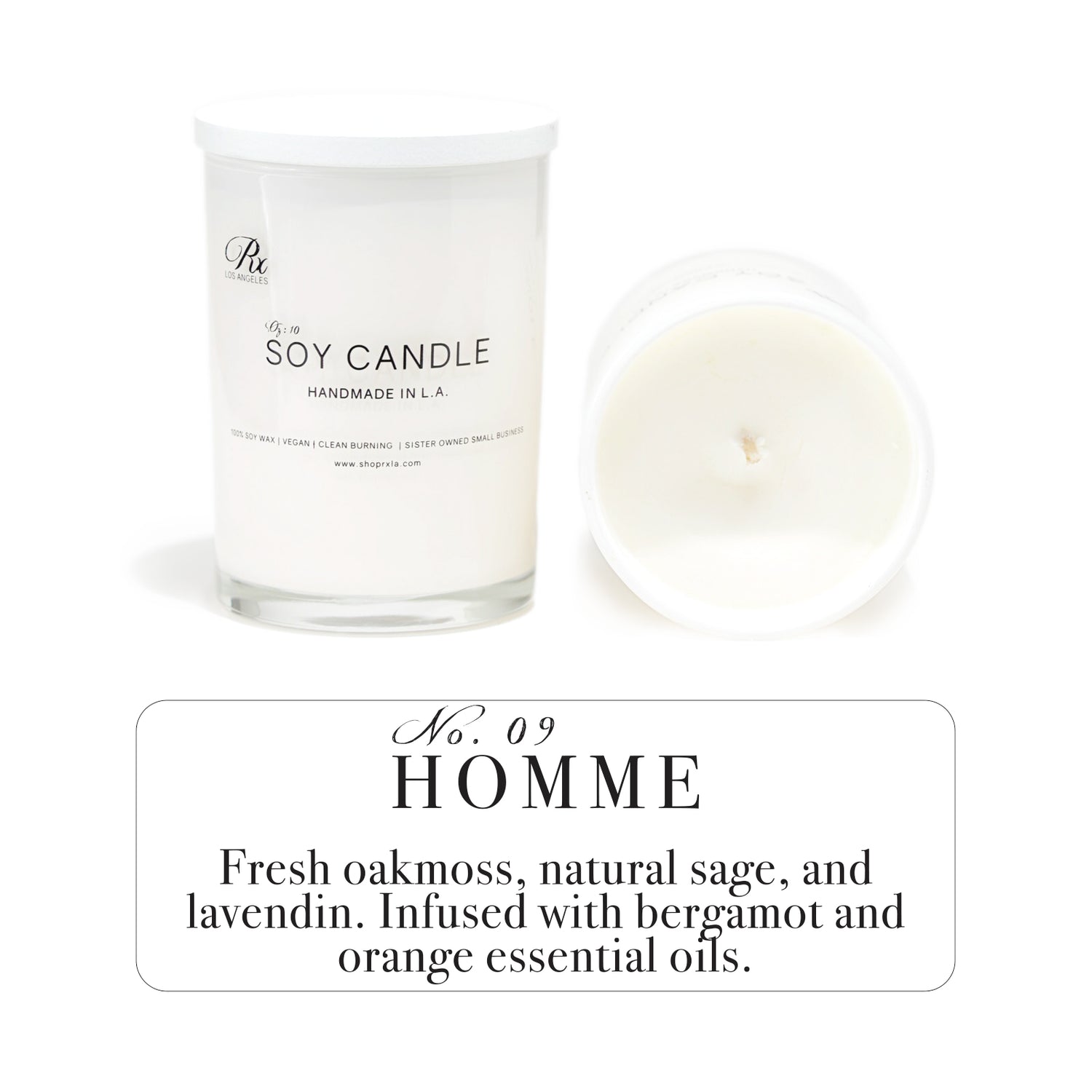 Homme soy candle by RXLA—crafted with non-toxic soy wax for a bold and sophisticated aroma.