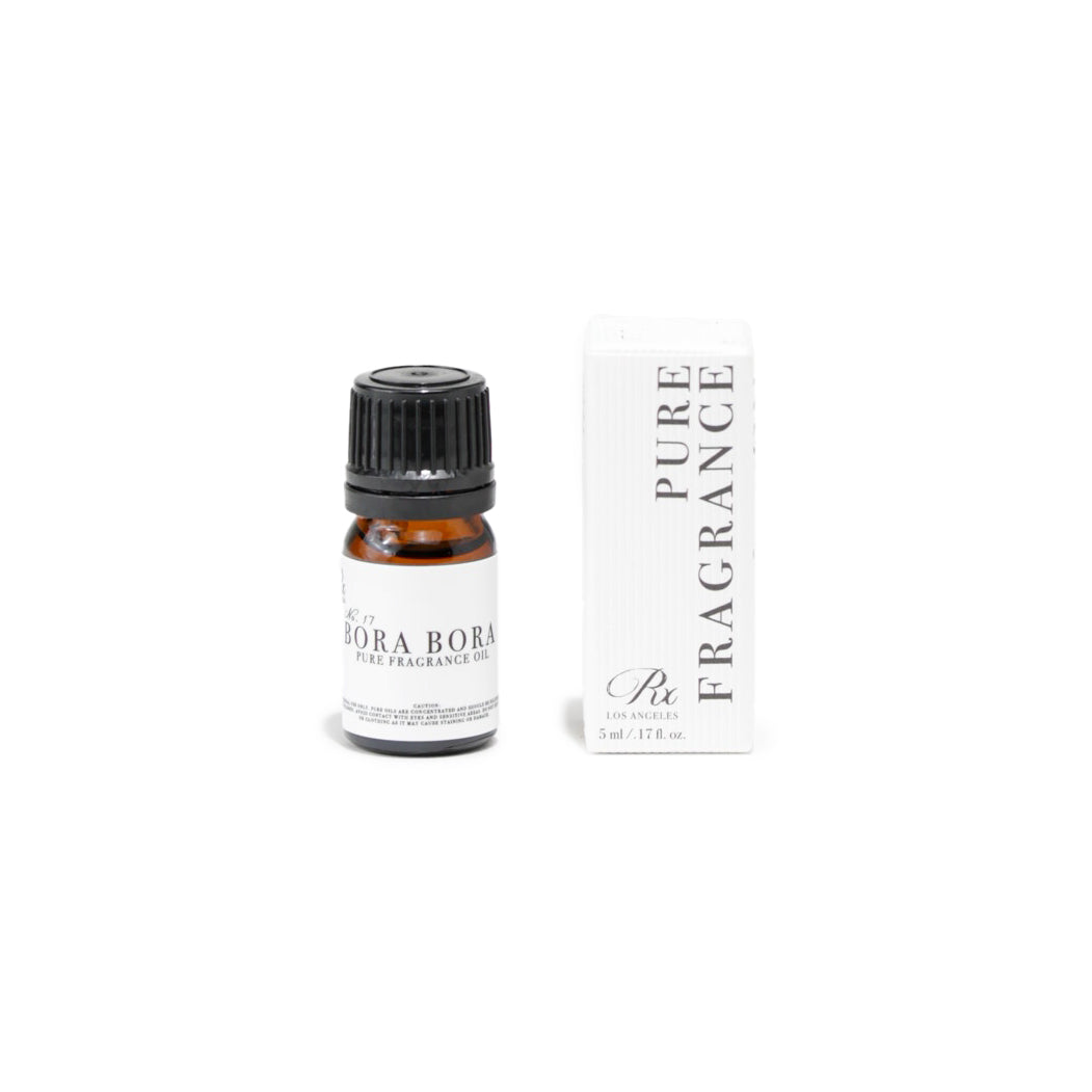 RXLA Bora Bora pure fragrance oil in a 5ml amber glass bottle. 100% pure, undiluted, perfect for tropical-scented candles, body oils, and perfumes.