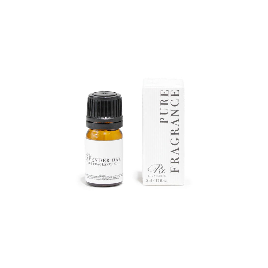 RXLA Lavender Oak pure fragrance oil in a 5ml amber glass bottle. 100% pure, undiluted, perfect for calming lavender-scented perfumes, body oils, and candles.
