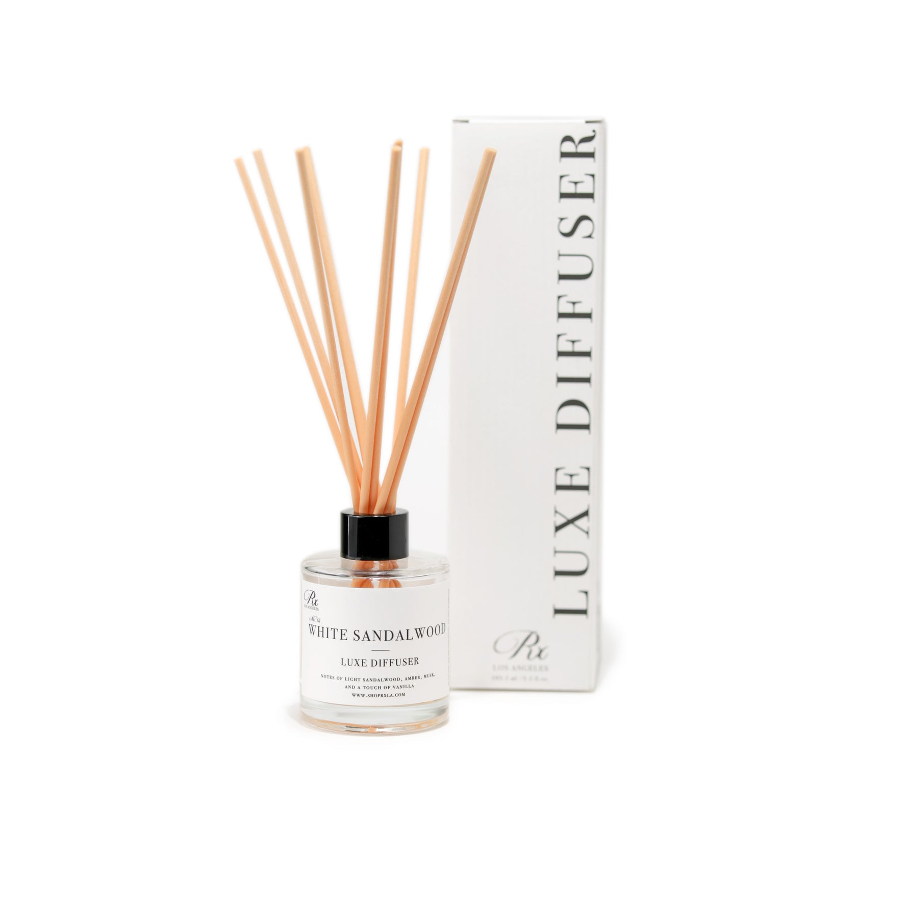 White Sandalwood diffuser, featuring warm and calming light sandalwood infused with notes of amber, musk, and a touch of vanilla. This elegant diffuser creates a soothing and inviting atmosphere in any space.