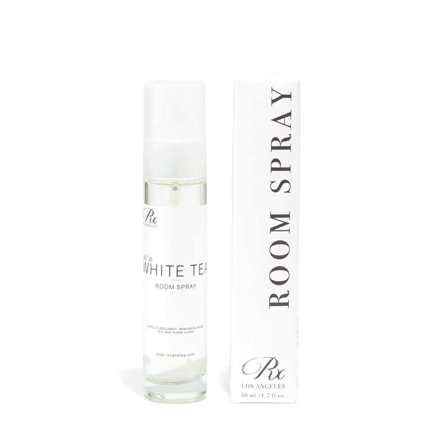 RXLA White Tea room spray, a delicate blend of white tea, citrus, and soft musk.