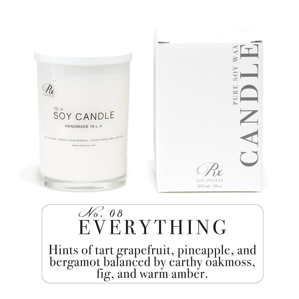 RXLA Everything hand-poured soy wax candle—a luxurious blend of five best-selling fragrances in one non-toxic soy candle.
