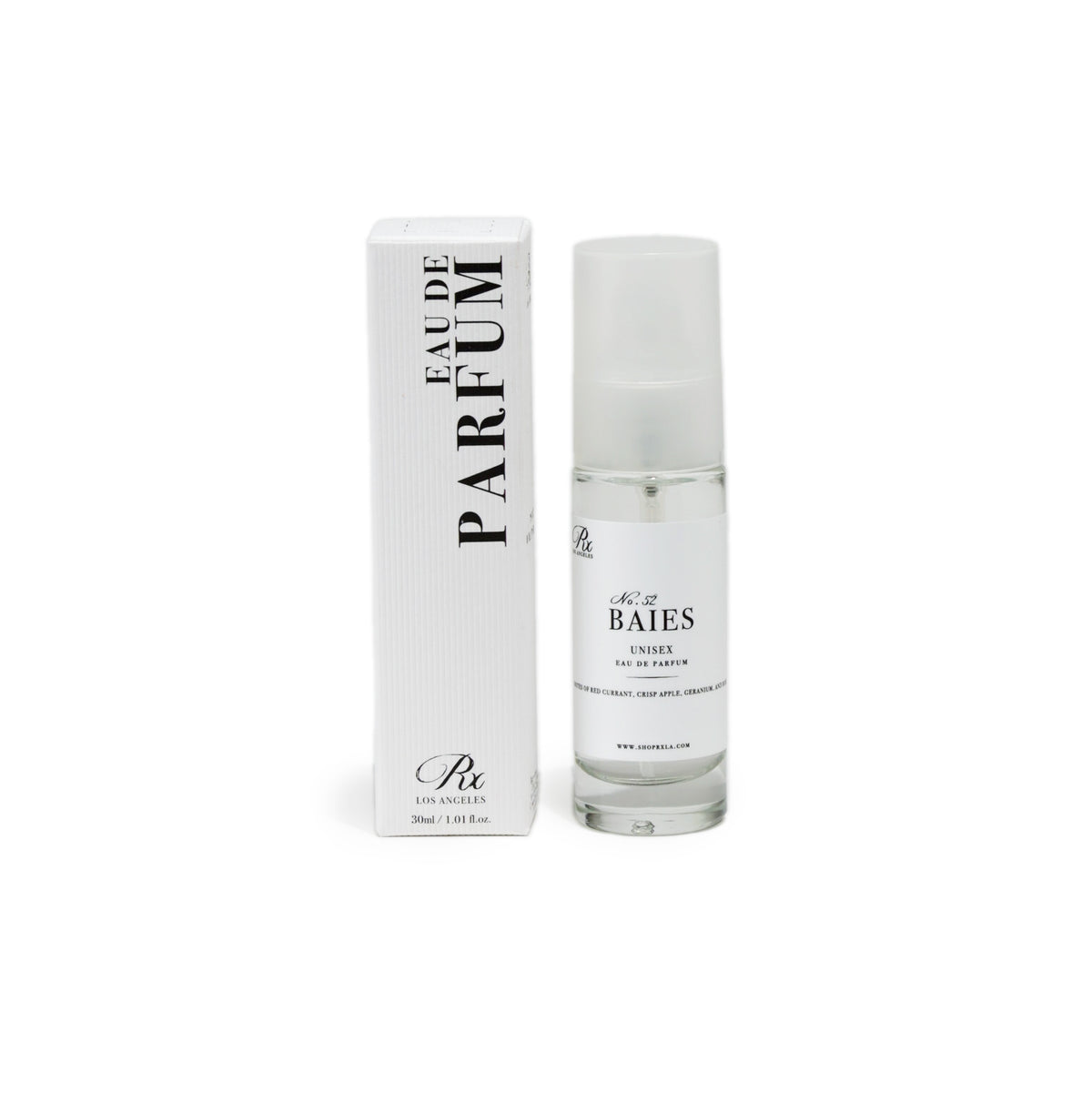 RXLA Baies full-size perfume—a vibrant fusion of blackcurrant, rose, and green notes.
