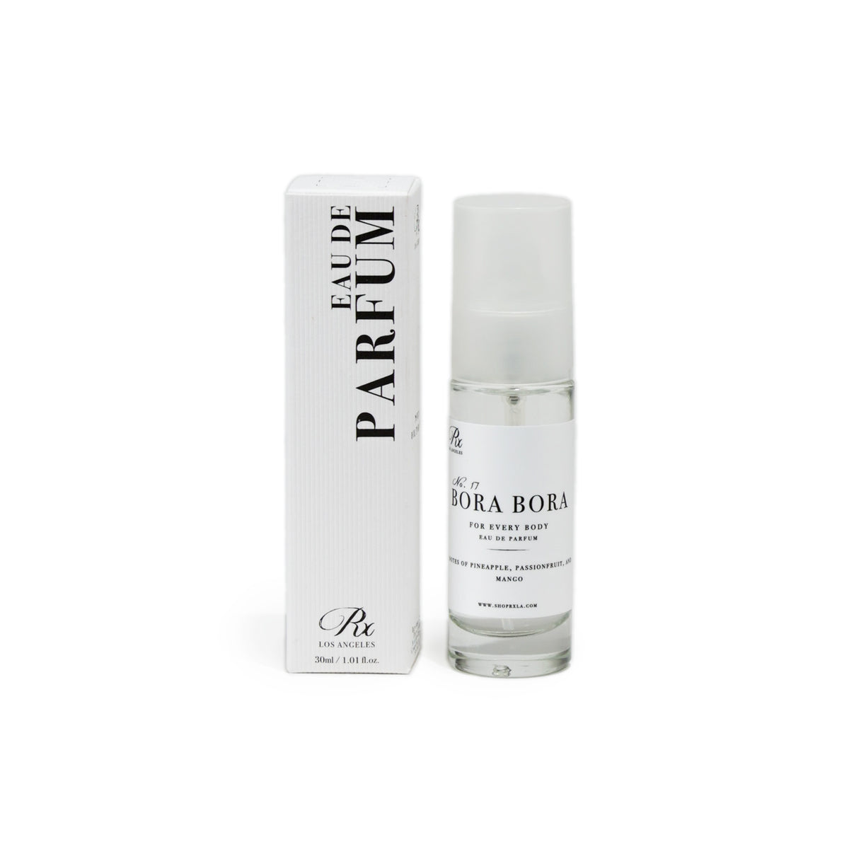 RXLA Bora Bora full-size perfume—a tropical blend of sea salt, jasmine, and ocean breeze.
