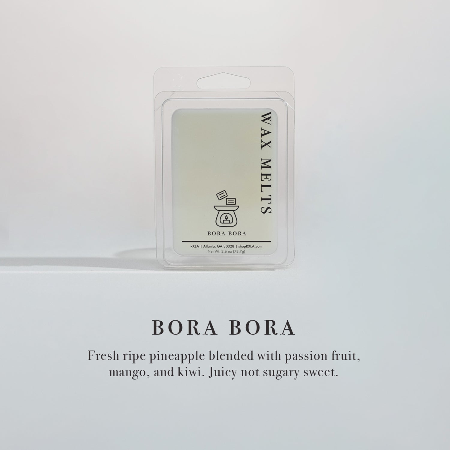 Bora Bora wax melt packaging on a light gray background